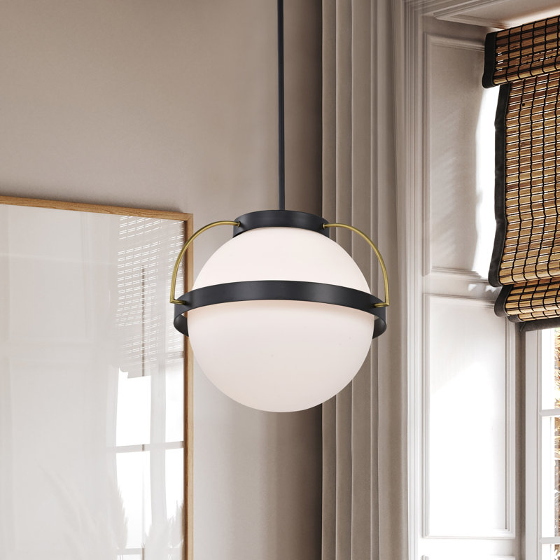Luminaire suspendu sphère 1 lumière Whit, Noir mat, H 54,78 po x l 18 po x P 18 po