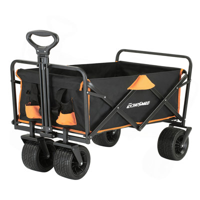 Heavy Duty 350 Lbs Capacity Collapsible Wagon, Outdoor Folding Camping Wagons, Grocery Portable Utility Cart, Adjustable Rolling Carts, All Terrain Sports Wagon With Big Wheels By Boahaus