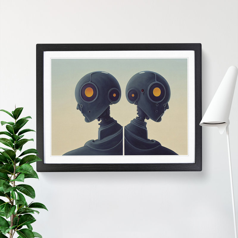 Two Robots - Single Picture Frame Print, 46cm H x 64cm W x 2cm D, Black Framed