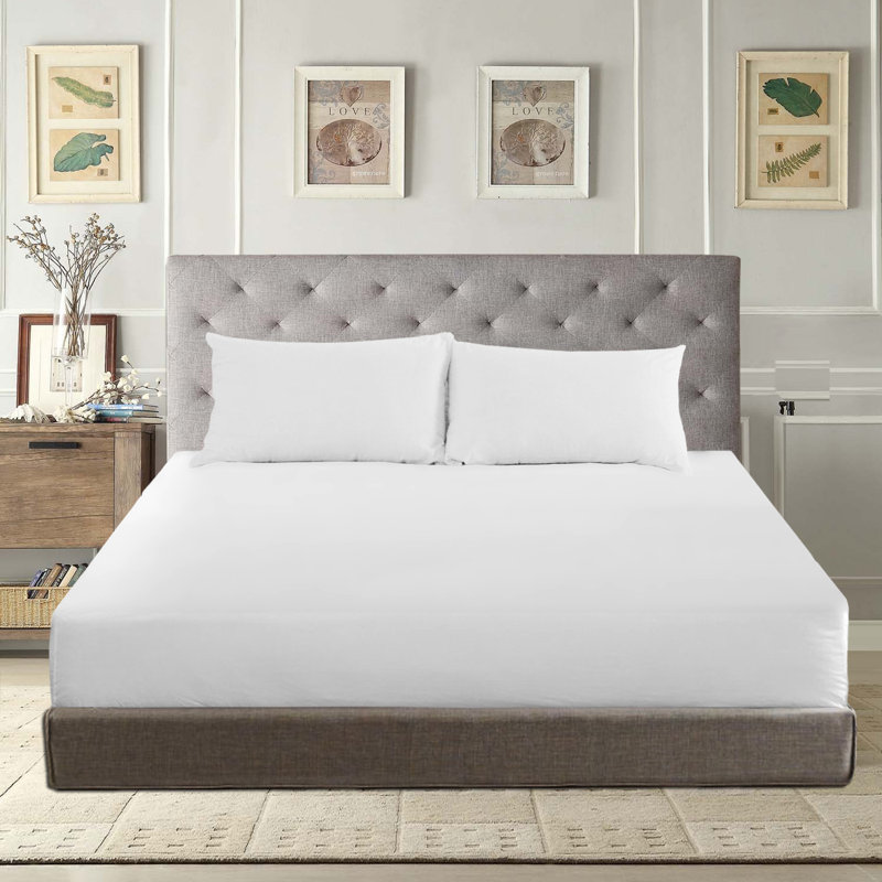 Angelka Microfiber Brushed Deep Fitted Bed Sheet, White, Double (4'6)