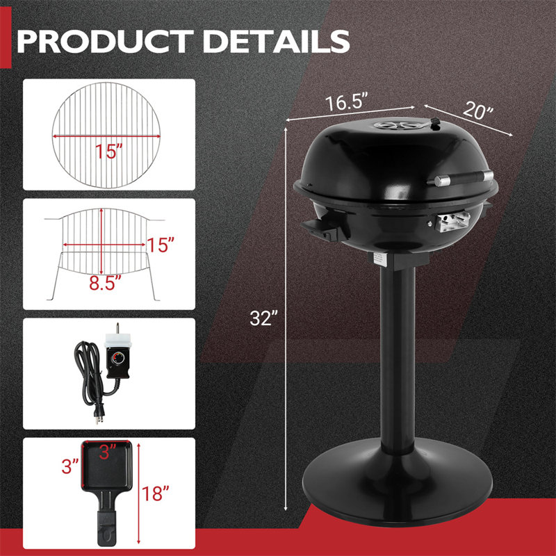 1600W Portable Double Layer Electric BBQ Grill With Stand Red, Black