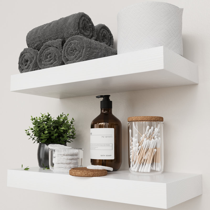 Tablettes flottantes en bois massif, tablettes en bois pour le rangement mural, Blanc, 1.2" H x 16" W x 6.7" D