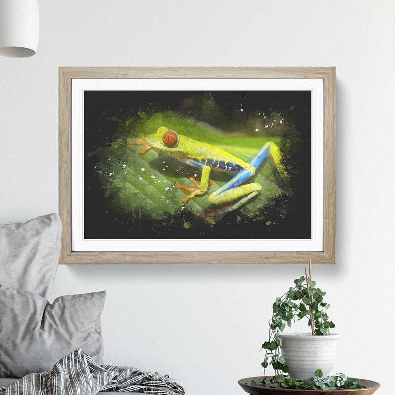 Tree Frog Vol.2 - Picture Frame Graphic Art, 65cm H x 90cm W x 2cm D, Oak