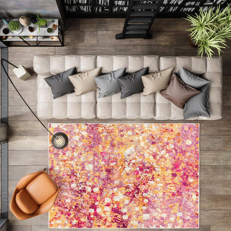 Lasley Contemporary POP Modern Abstract Pink/Orange Rug, Rectangle 7'9" x 10'