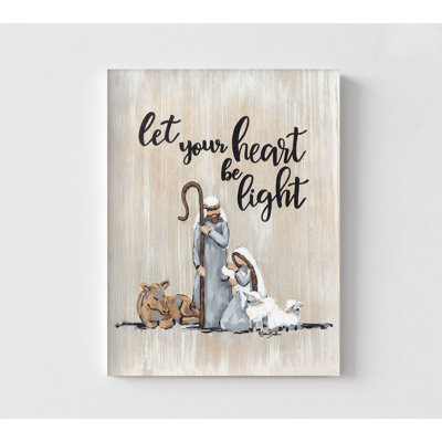 «Let Your Heart Be Light» par Sara Baker, reproduction de l'affiche de la Nativité, art de Noël chrétien, décor festif de la Bible, art mural de la maison de bébé Jésus