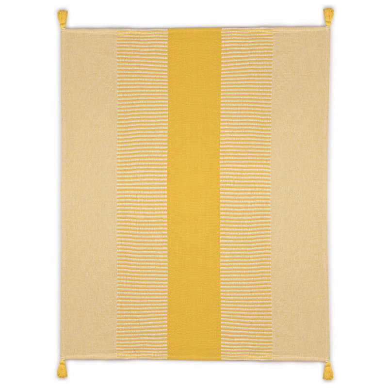 Jeté rayé en coton tissé bleu, Jaune