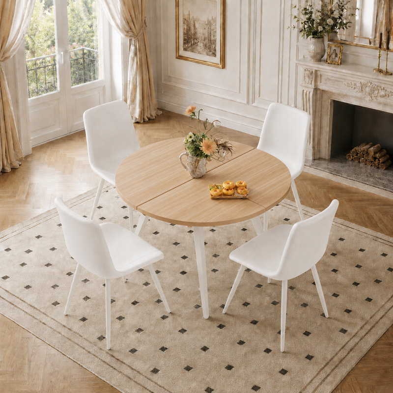 Folding Dining Table And Chairs, White, White, Yellow