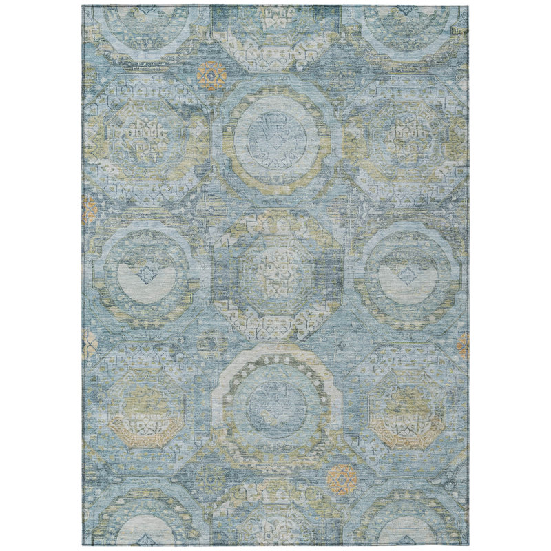 Addison Blue 10' x 14' Washable Synthetic Rectangular Rug