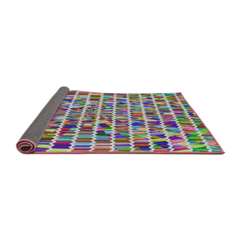 Tapis noir/vert/rose à motifs, Carré 4 pi