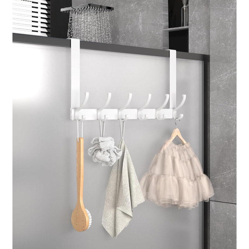 Crochet au-dessus de la porte avec accoudoirs de 7 pouces, organisateur de porte-serviettes robuste pour la salle de bain, assemblage sans outil, s'adapte aux portes standard de 1-3 / 4 pouces, finition blanche résistante à la rouille