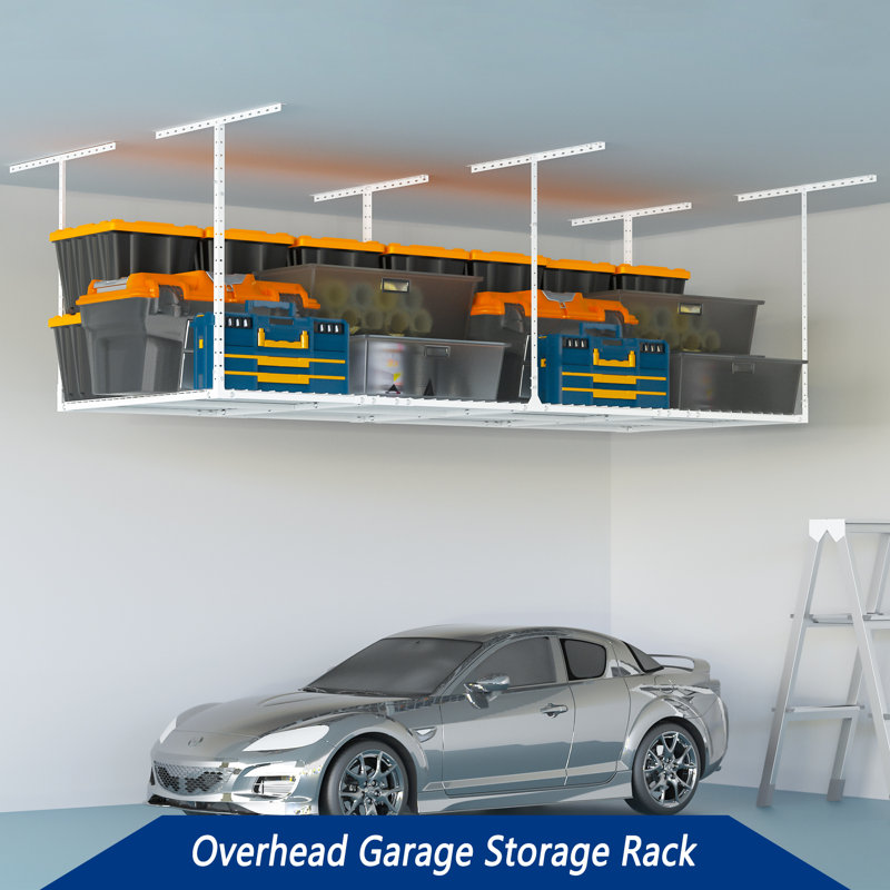 Elevated Garage Storage Racks,adjustable Ceiling Storage Racks,600 Lb.load Capacity., 40" H x 96" W x 36", White