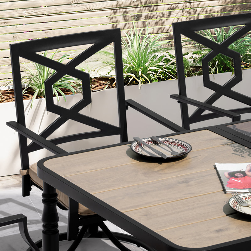 Patio Outdoor Dining Set With Cushions, Swivel Design, 6, Rectangular