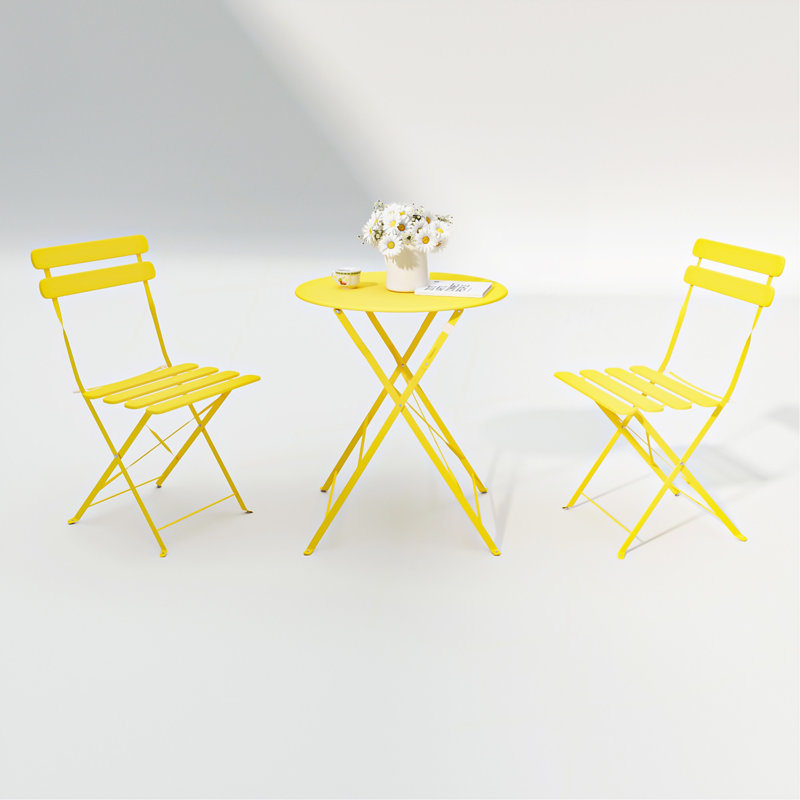 Ensemble 3 pièces de chaises bistro et de patio bistro Metail - Jaune, Jaune