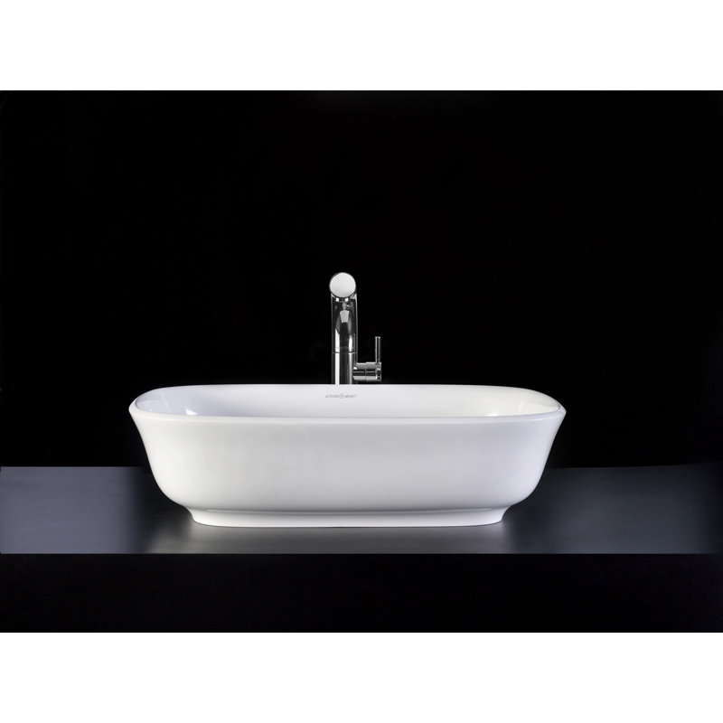 Amiata 60 Rounded Rectangle 23-5/8" Vessel Lavatory Sink in Volcanic Limestone without Internal Overflow, Matte White