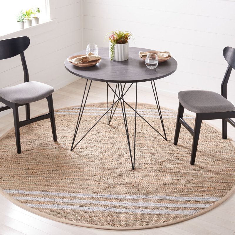 Riem Hand Woven Leather/Cotton/Jute Rug in White/Beige, Round 7'