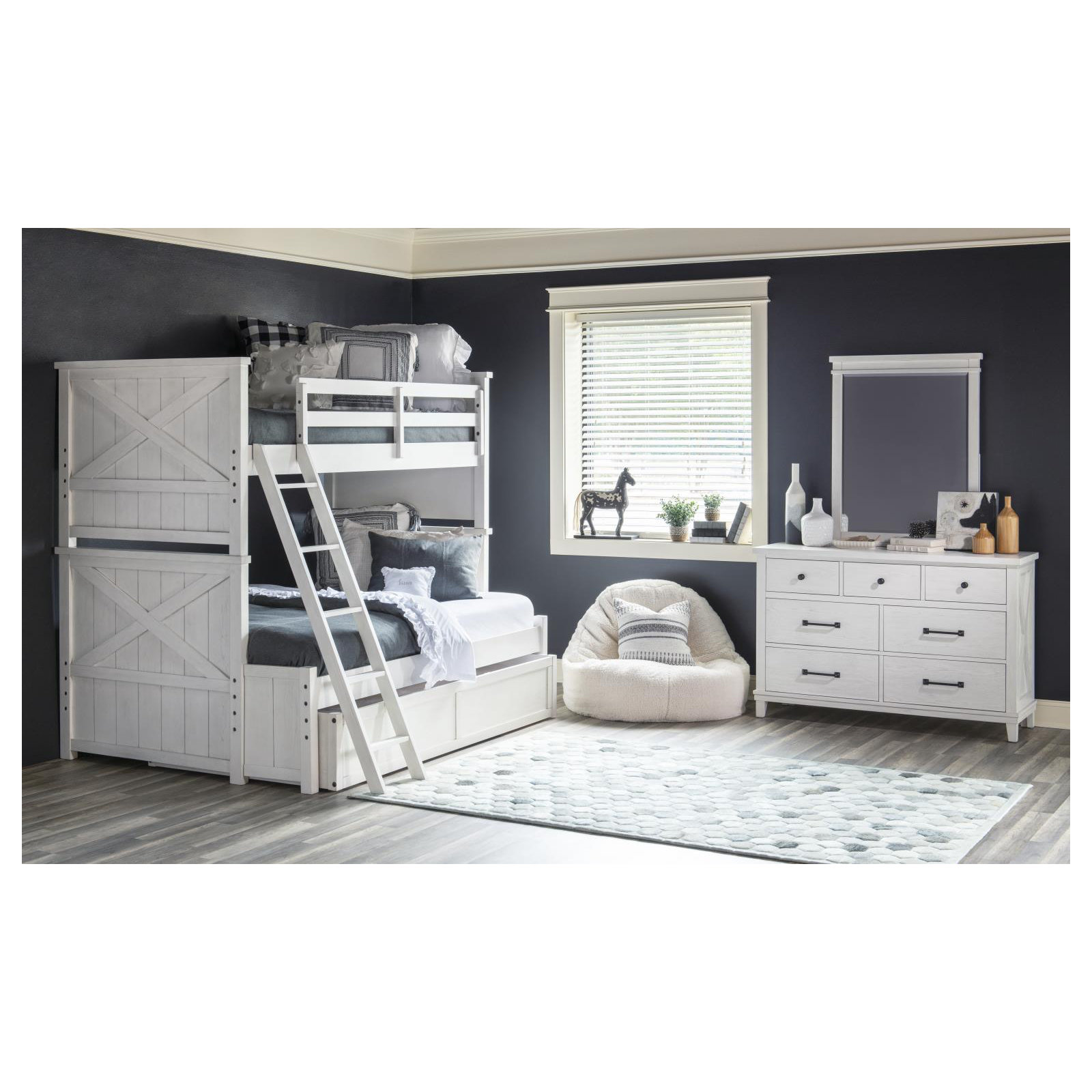 COMPLETE BUNK BED, White, Twin Over Full