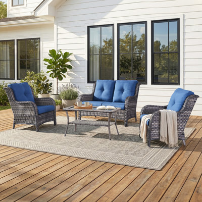 Carolina 4-Person Square Outdoor Conversation Set With Loveseat And Armchair