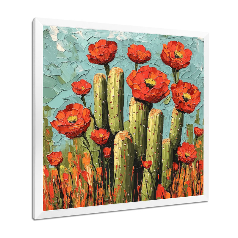 Cactus et les fleurs du désert II - art mural cactus, H 16 po x l 16 po, Reproduction encadrée d'une seule photo, Blanc