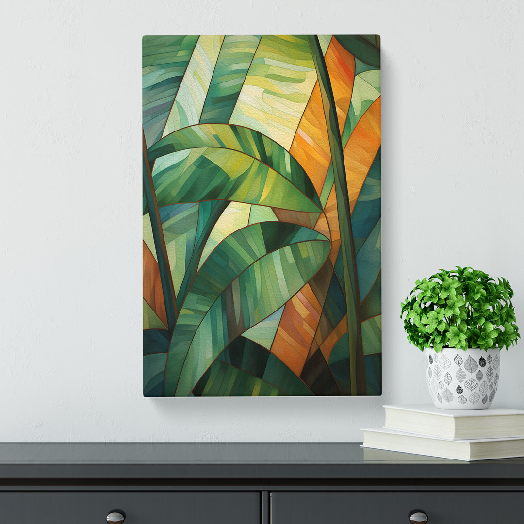 Tropical Leaf Cubism - No Frame Art Prints - Wrapped Canvas