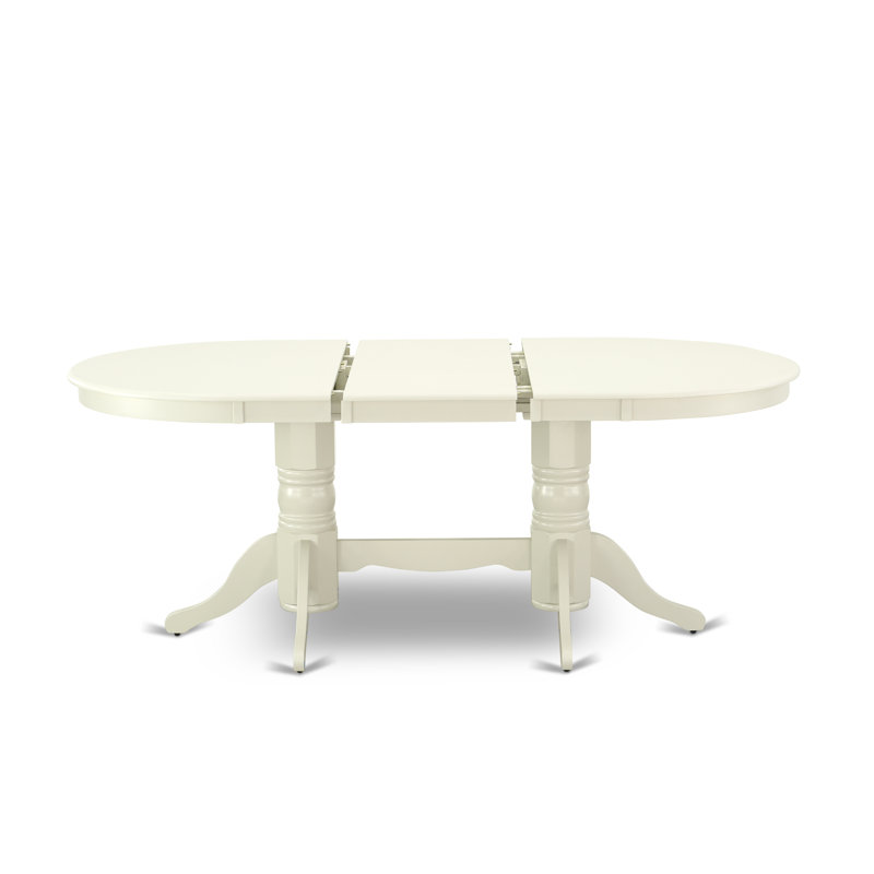 5 Piece Kitchen Table Set for 4 Includes an Oval Dining Room Table with Butterfly Leaf and 4 Solid Wood Seat Chairs, Linen White