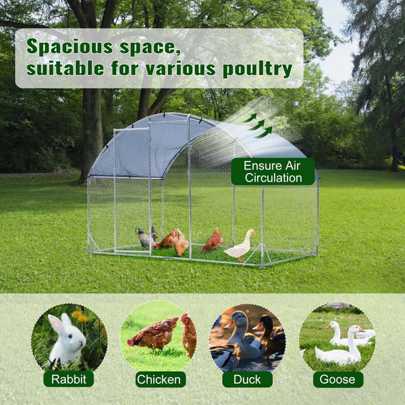 Large Silver Metal Chicken Coop with Waterproof Cover