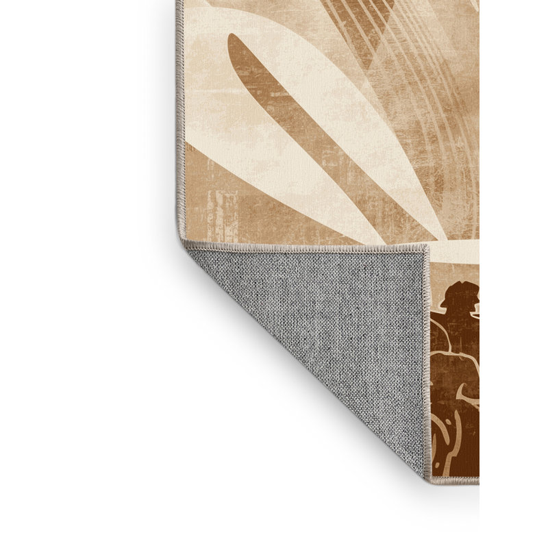 Machine Washable Orfelinda Headliner Performance Modern & Contemporary Rug in Brown – Beige Binding, 2x3