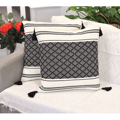 Woven Pillow Covers With Tassels, Geometric Pattern Pillowcases For Outdoor / Indoor (Set of 2)