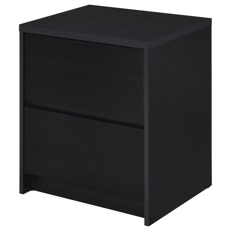Table de chevet noire à 2 tiroirs avec lumières DEL et ports de chargement USB | Idée de cadeau, Noir