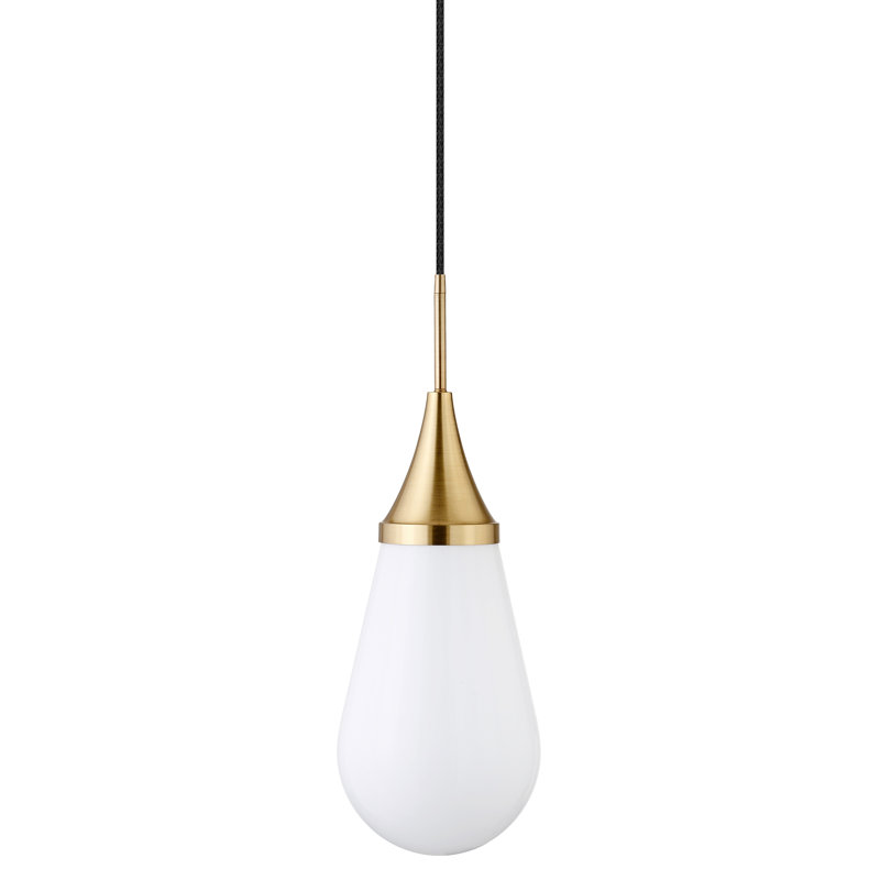 Luminaire suspendu en forme de goutte à 1 lumière Hoye, Laiton, Blanc, H 19,12 po x l 7,63 po x P 7,63 po