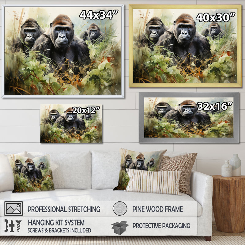 Reproduction d'art mural Bwindi Gorilla In Forest, Encadrement doré, H 24 po x l 32 po x P 1 po