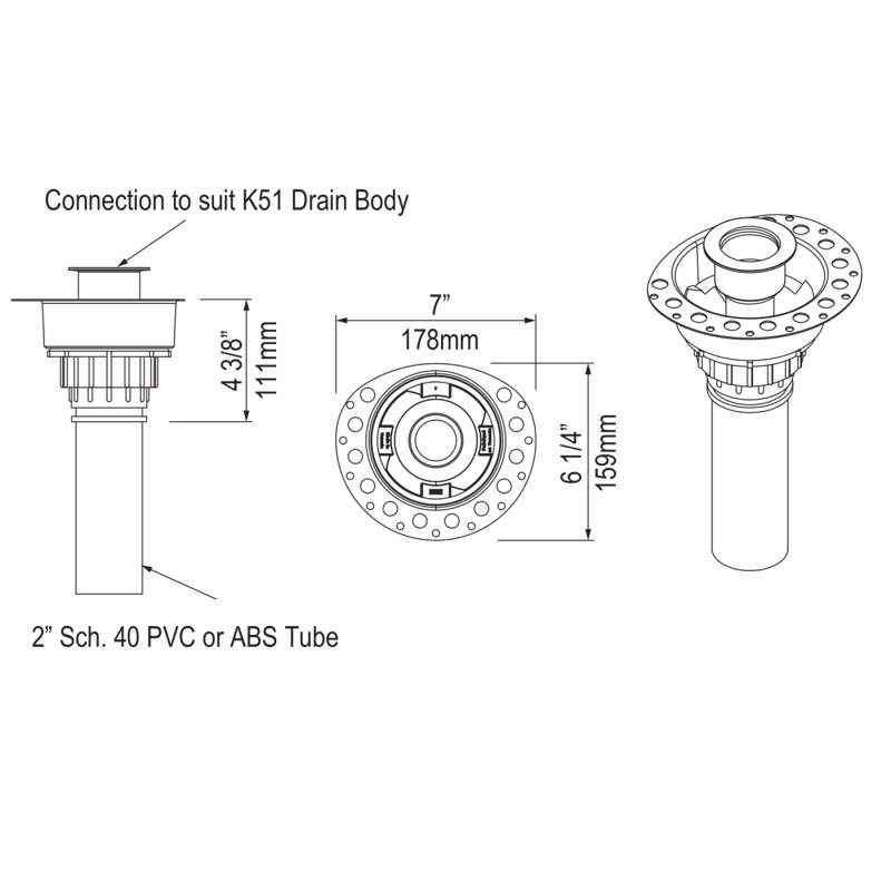 Victoria + Albert Freestanding Bathtub Island Drain for Sub-floor Installation Box, PVC