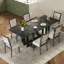 Ensemble de table de salle à manger extensible 7 pièces, table de cuisine avec rallonge amovible et 6 chaises de salle à manger rembourrées-1764185072