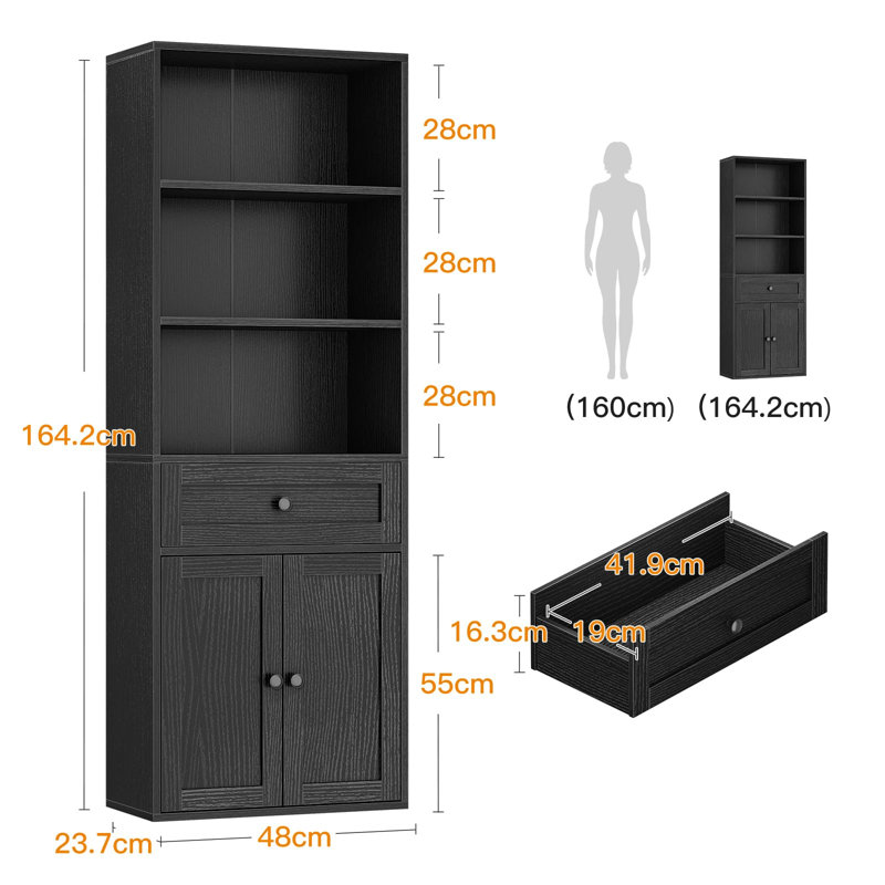 164.2cm H x 48cm W Bookcase, Black