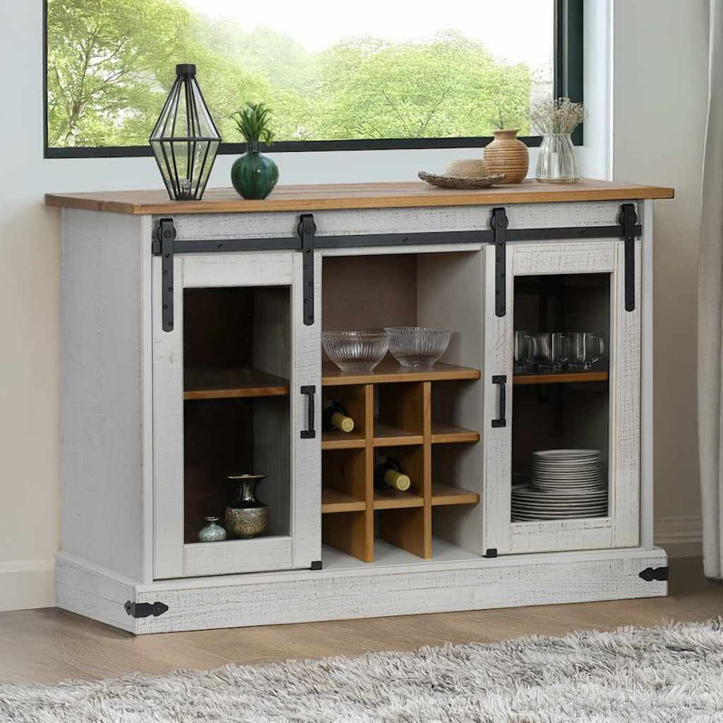Sideboard HALDEN 2 Sliding Doors 112X40x80 Cm Solid Wood, White