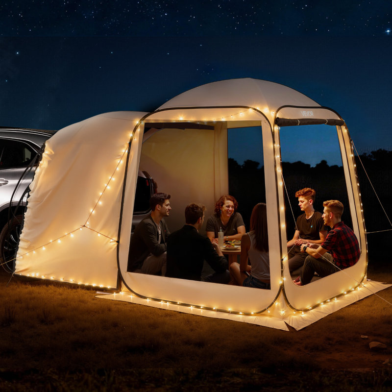 Screen House Tent, 6 x 6 ft, 4-6 Person Pop Up SUV Tailgate Tent, Portable Screened in Canopy with Carry Bag, Netting Sides, for Car Camping, Garden, Patio, Backyard, Outdoor Activities, Beige