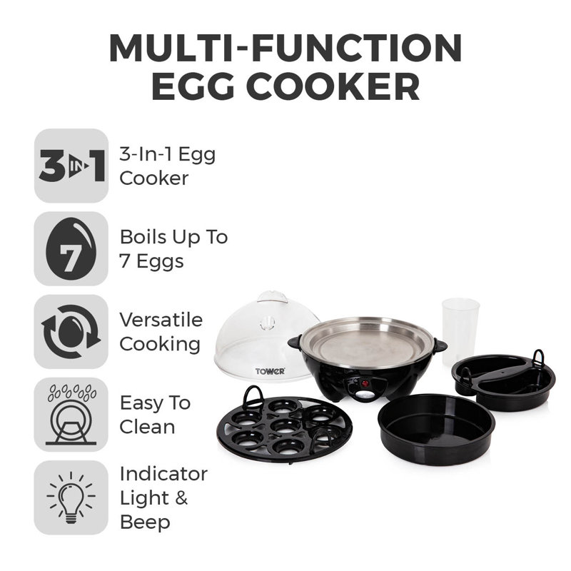 Tower T19023 Multi-Function Egg Cooker with Egg Poaching Tray & Omelette Tray, 360W