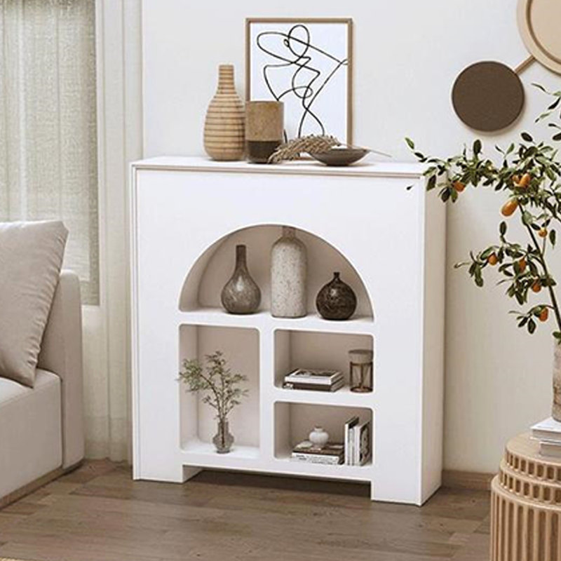Beige Manufactured Wood Freestanding Fireplace, 39.37" H x 39.37" W x 7.87" D