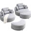 Fauteuil pivotant gris avec rangement - Revêtement en lin, salon confortable, espace hôtel recouvert de tissu-1005138182