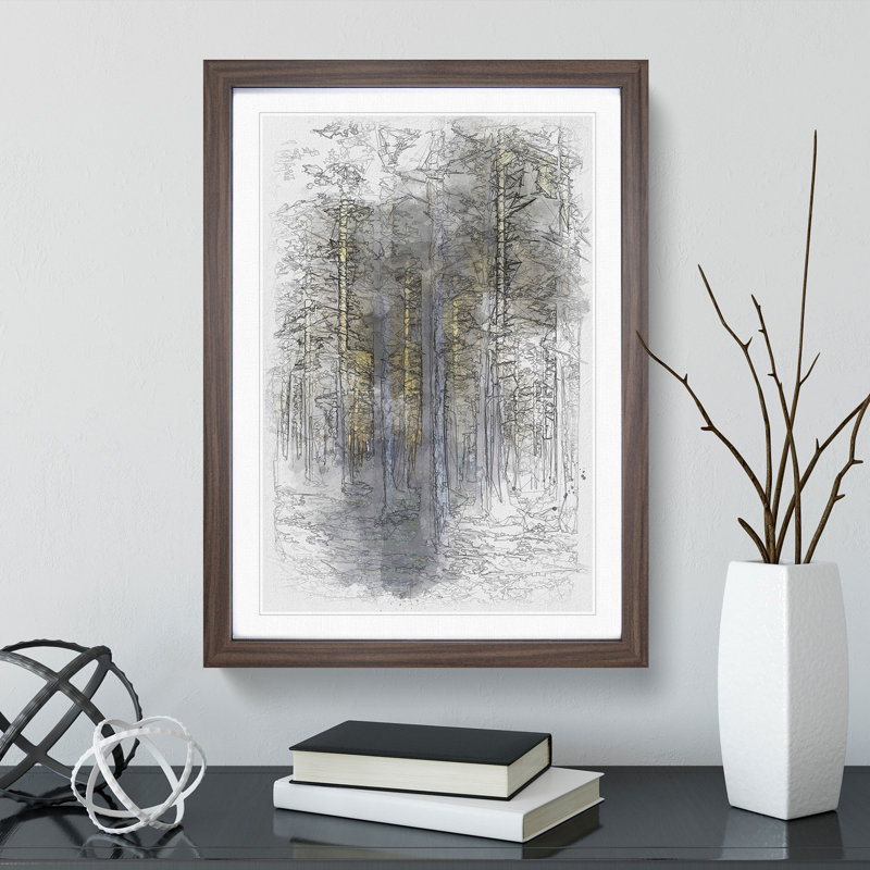 Sunlight Forest Vol.3 Sketch - Picture Frame Graphic Art, 65cm H x 48cm W x 2cm D, Walnut