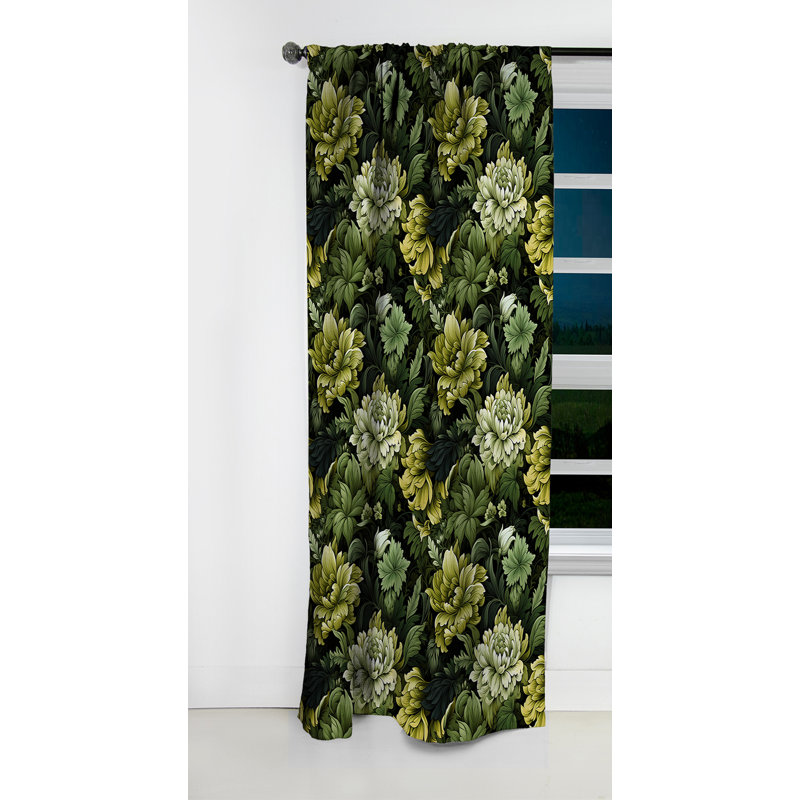 Rideau à motif damas tropical vert jungle, L 52 po x L 108 po