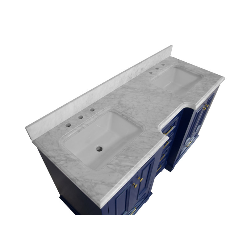 Ensemble de meuble-lavabo double 60 po Loughlam, Marbre de Carrare, Bleu royal