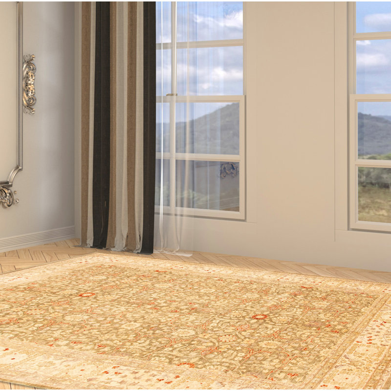 Tapis décoratif en laine de conception unique noué à la main new age oushak ivoire/olive 9 pi x 12 pi 4 po