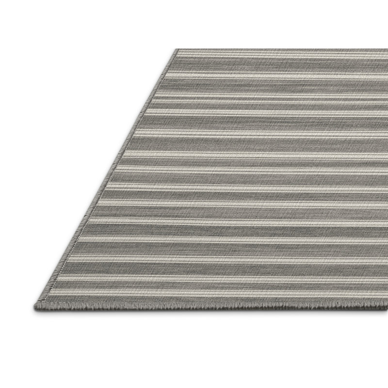 Washable Mist Gray White Striped Area Rug, Rectangle 8' x 10'