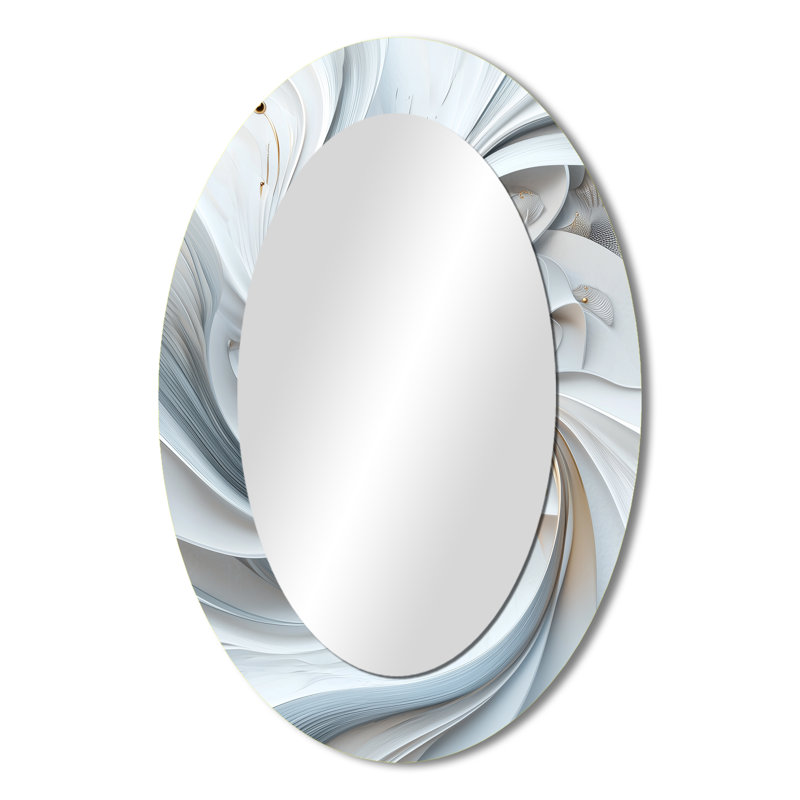 Gris et blanc, reproduction d'art I - miroir mural ovale moderne, 36 po x 24 po