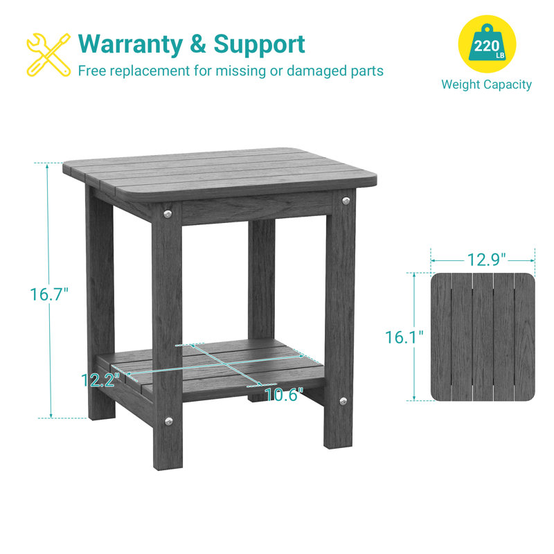 Patio Outdoor Adirondack Plastic/Resin Side Table Weather Resistant End Table, Dark Gray