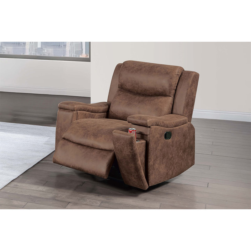 Fauteuil inclinable manuel de style moderne avec accoudoirs carrés et dossier rembourrés à finition noyer manuel de 1 pièce