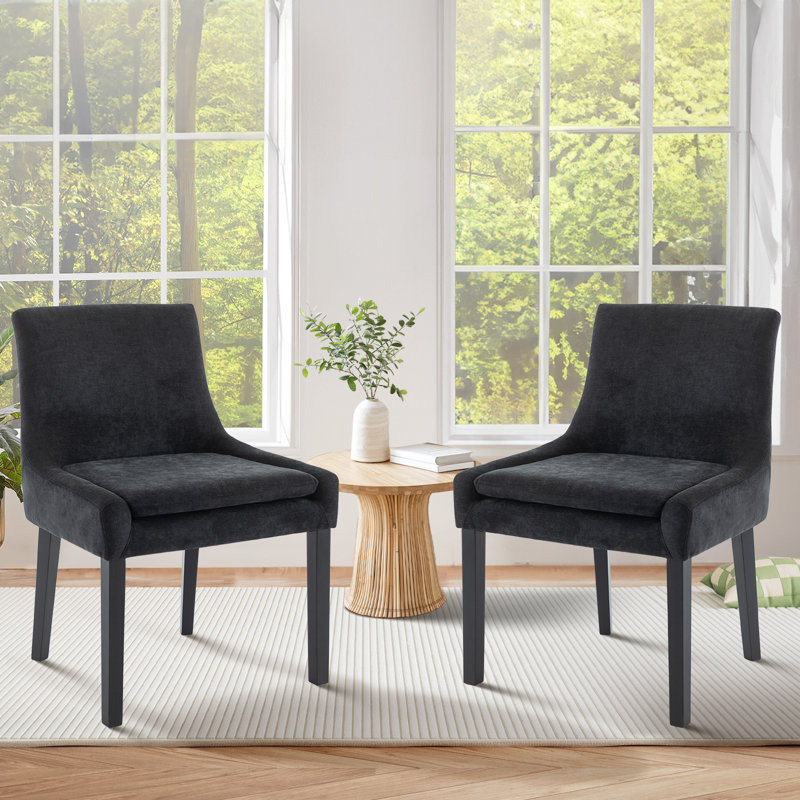 Chaise d'appoint rembourrée en velours côtelé Demarrion, Tissu noir