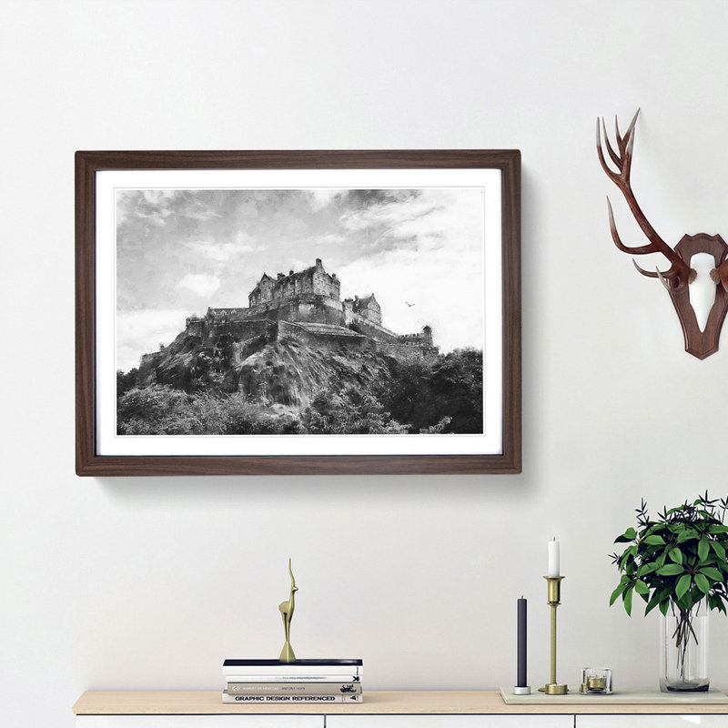 Edinburgh Castle in Scotland - Picture Frame Graphic Art Print on MDF, 24cm H x 33cm W x 2cm D, Walnut Framed