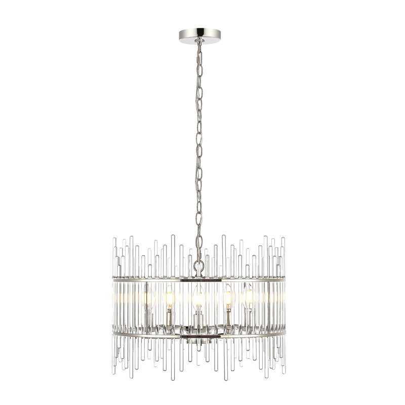 Eletto 5-Light Dimmable Glass Drum Chandelier, Nickel