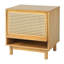 Table de chevet Mid-Century moderne en bois avec porte en rotin relevable et pieds en bois massif